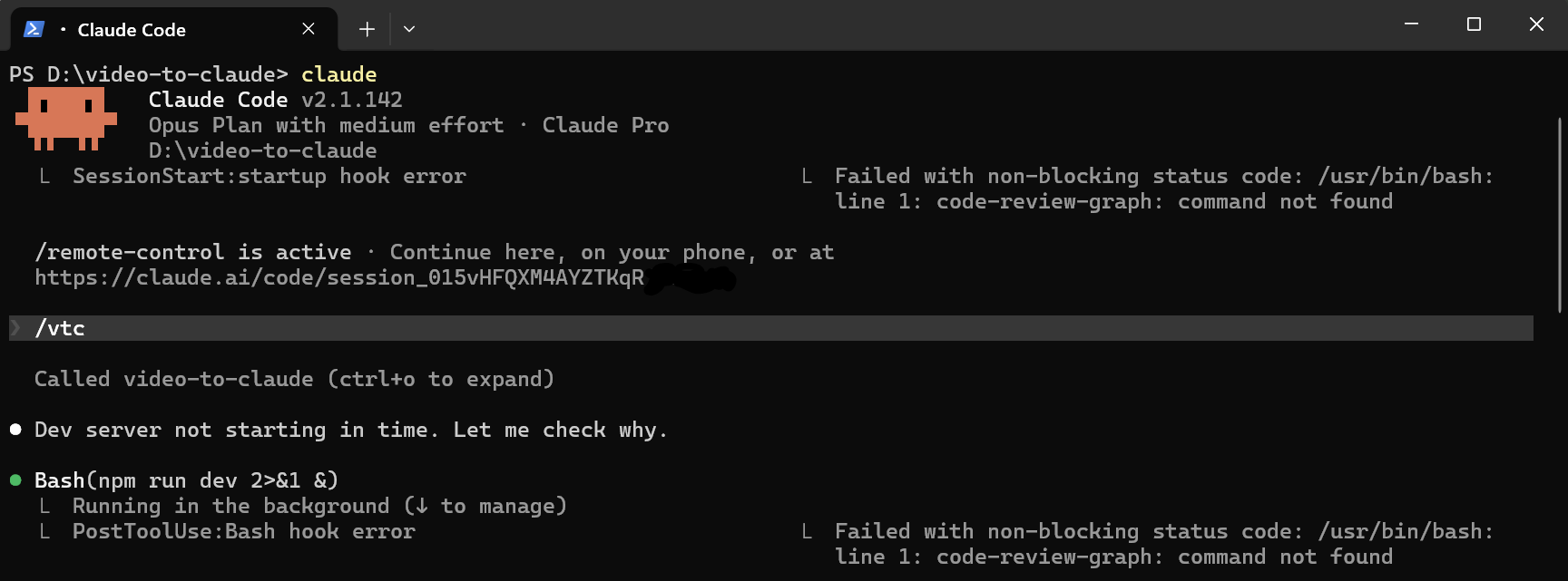 /vtc command in Claude Code
